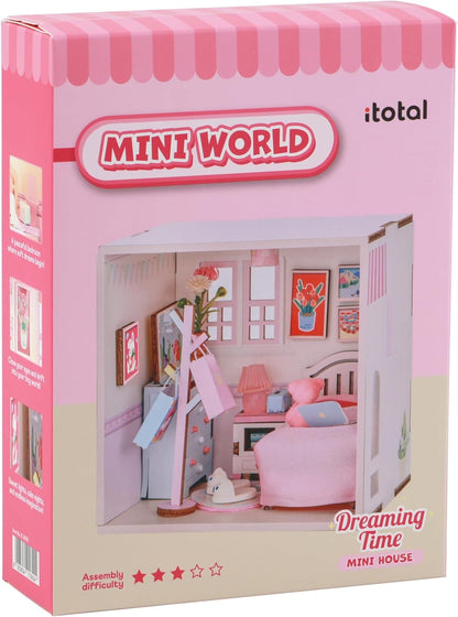 I-TOTAL ® - Mini House DIY 3D-bouwpakket, miniatuur huis om te bouwen (62 stuks), creatief Nook Book, Dream Room Pastel, decoratie voor bureau en boekenkast, cadeau-idee (Dreaming Time
