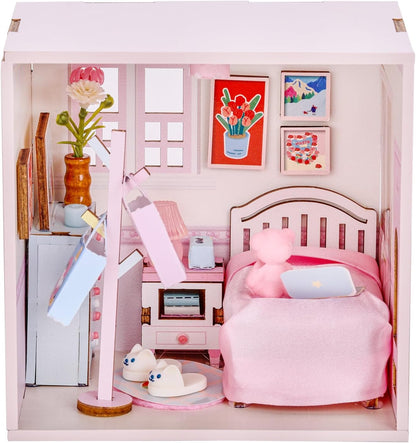 I-TOTAL ® - Mini House DIY 3D-bouwpakket, miniatuur huis om te bouwen (62 stuks), creatief Nook Book, Dream Room Pastel, decoratie voor bureau en boekenkast, cadeau-idee (Dreaming Time