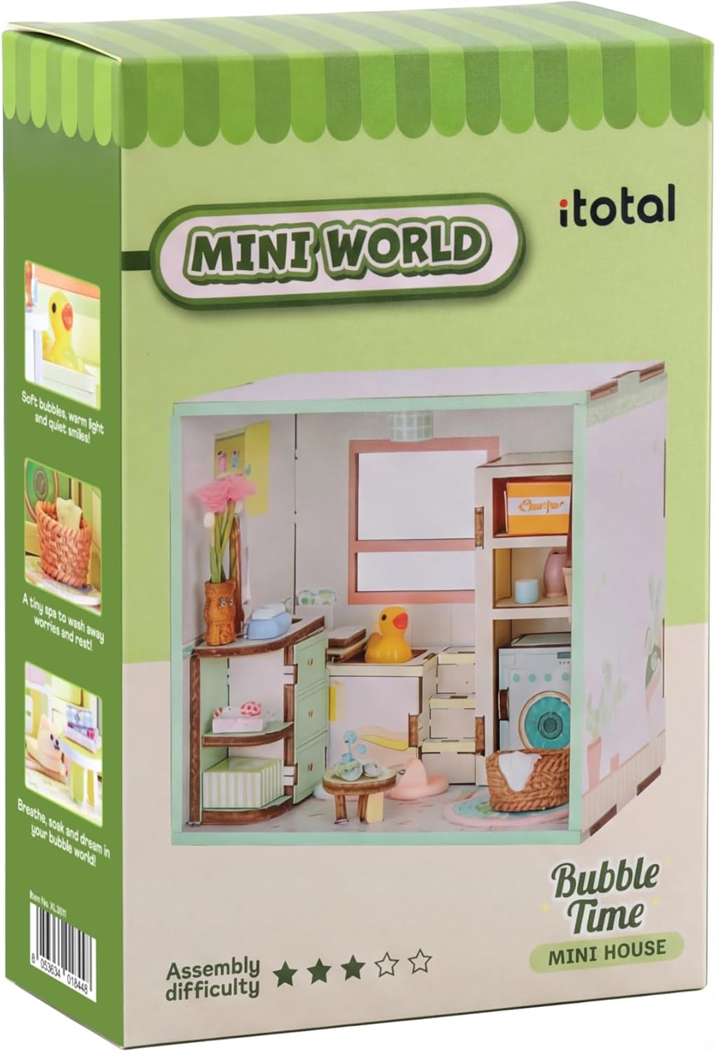 I-TOTAL ® - Mini House DIY 3D-bouwpakket, miniatuur huis om te bouwen (49 stuks), creatief Nook Book, Dreamrooms pastel, decoratie voor bureau en boekenkast, cadeau-idee (BUBBLE TIME