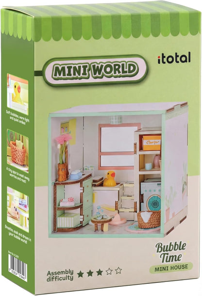 I-TOTAL ® - Mini House DIY 3D-bouwpakket, miniatuur huis om te bouwen (49 stuks), creatief Nook Book, Dreamrooms pastel, decoratie voor bureau en boekenkast, cadeau-idee (BUBBLE TIME