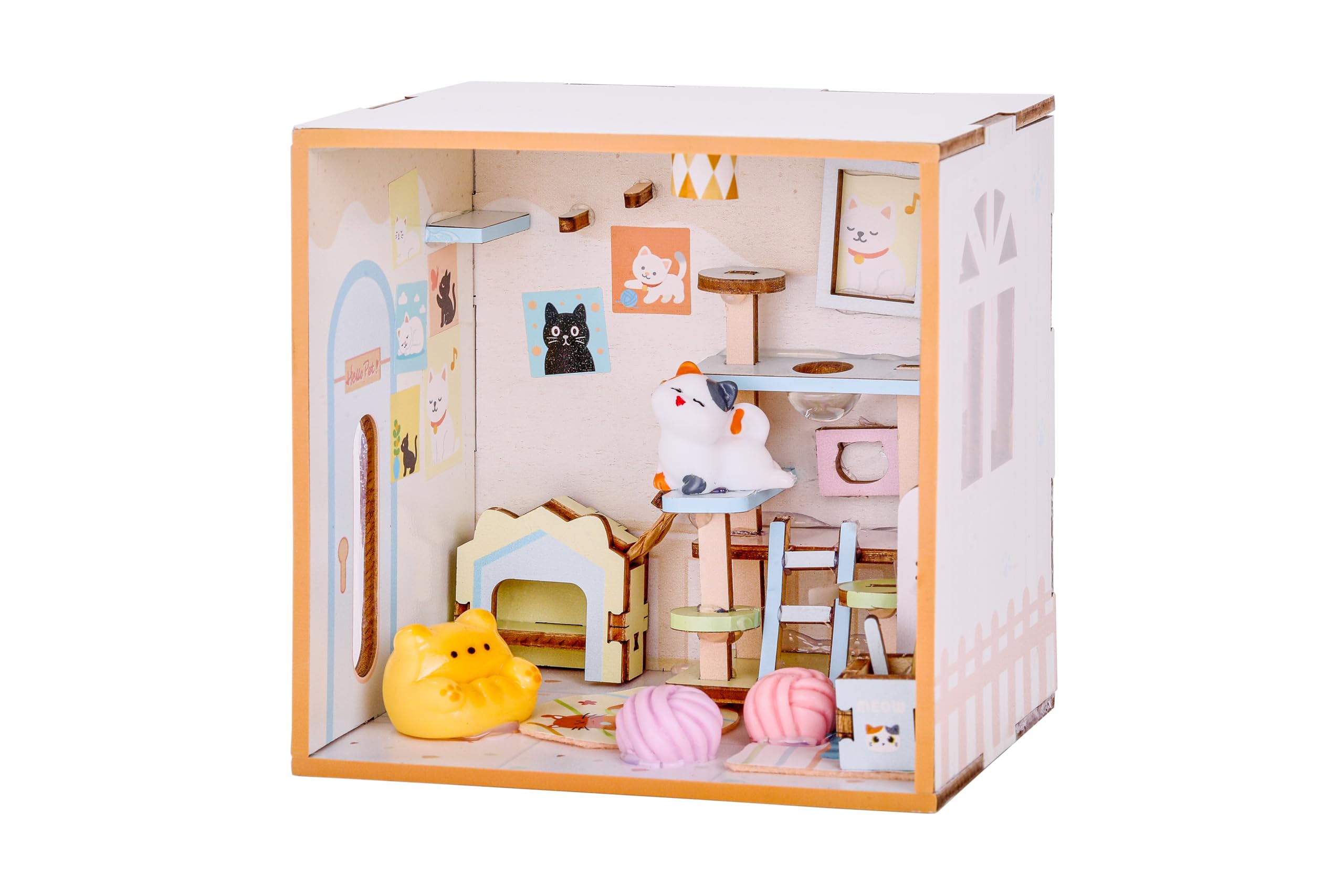I-TOTAL ® - Mini House DIY 3D-bouwpakket, miniatuur huis om te bouwen (84 stuks), creatief Nook Book, Dreamrooms pastel, decoratie voor bureau en boekenkast, cadeau-idee (HappY Pet Time