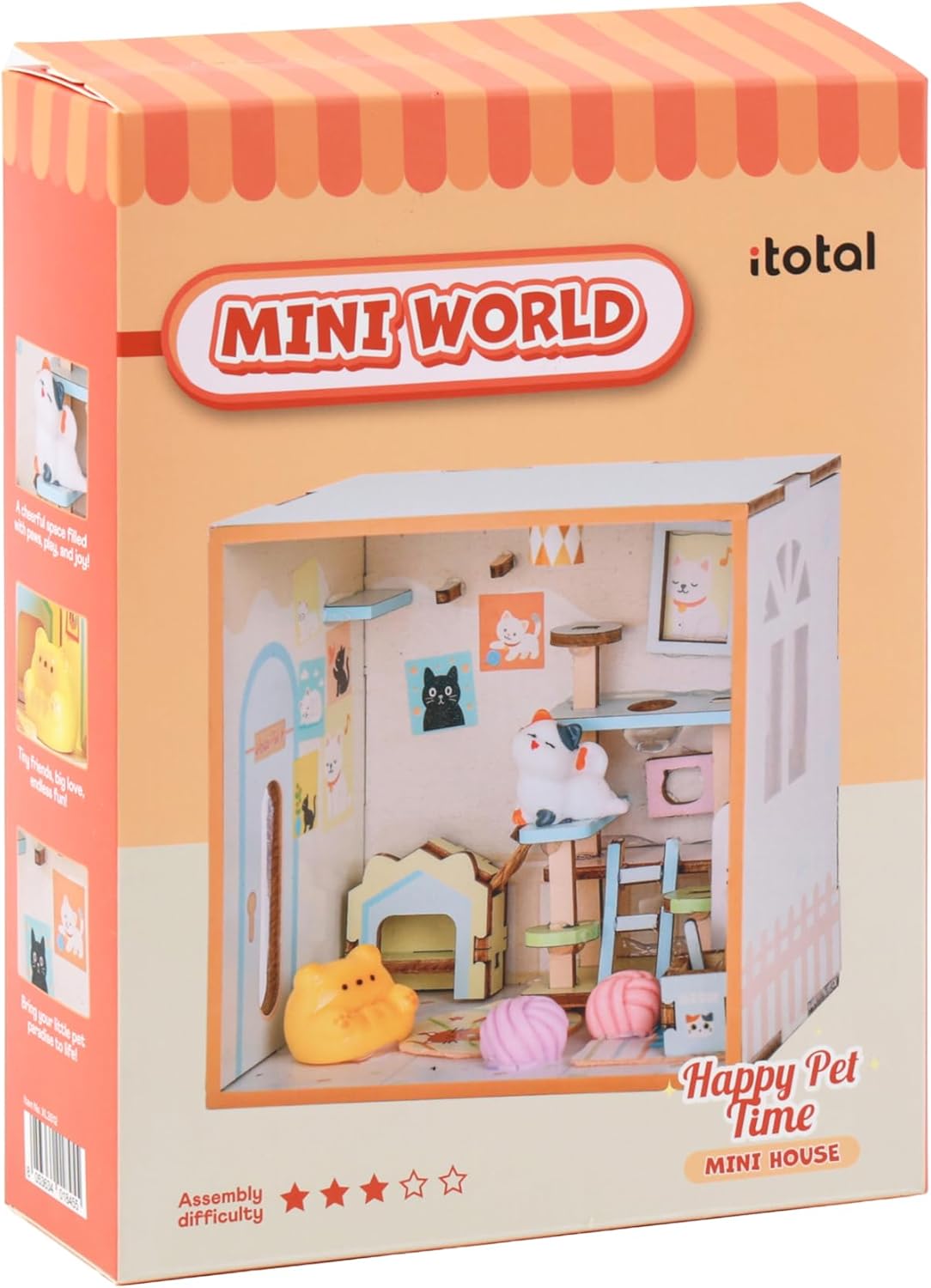 I-TOTAL ® - Mini House DIY 3D-bouwpakket, miniatuur huis om te bouwen (84 stuks), creatief Nook Book, Dreamrooms pastel, decoratie voor bureau en boekenkast, cadeau-idee (HappY Pet Time