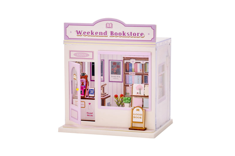 I-TOTAL® - Mini Shop DIY montageset – creatieve 3D-modelbouwset om te bouwen (83 delen), decoratie voor huis en bureau, creatieve hobby (WEEKEND BOOKSTORE