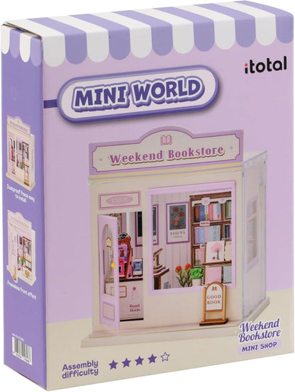 I-TOTAL® - Mini Shop DIY montageset – creatieve 3D-modelbouwset om te bouwen (83 delen), decoratie voor huis en bureau, creatieve hobby (WEEKEND BOOKSTORE