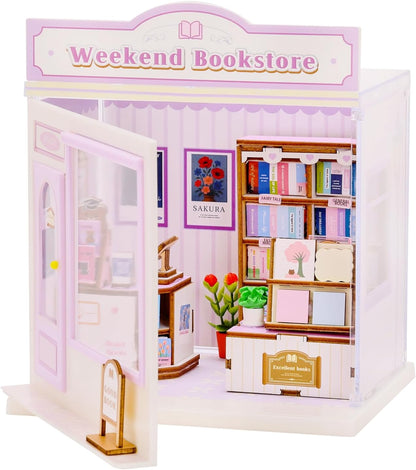 I-TOTAL® - Mini Shop DIY montageset – creatieve 3D-modelbouwset om te bouwen (83 delen), decoratie voor huis en bureau, creatieve hobby (WEEKEND BOOKSTORE