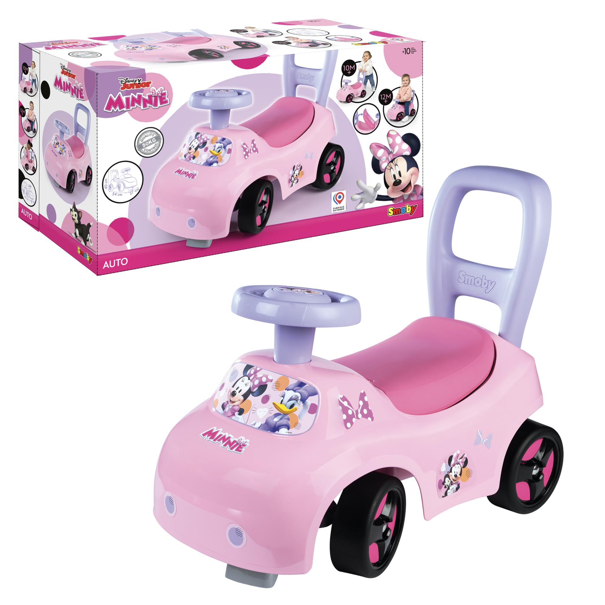 Smoby - Minnie Prima Auto, 7600720544, 10 maanden, Ride on, officieel gelicentieerd product van Disney, roze