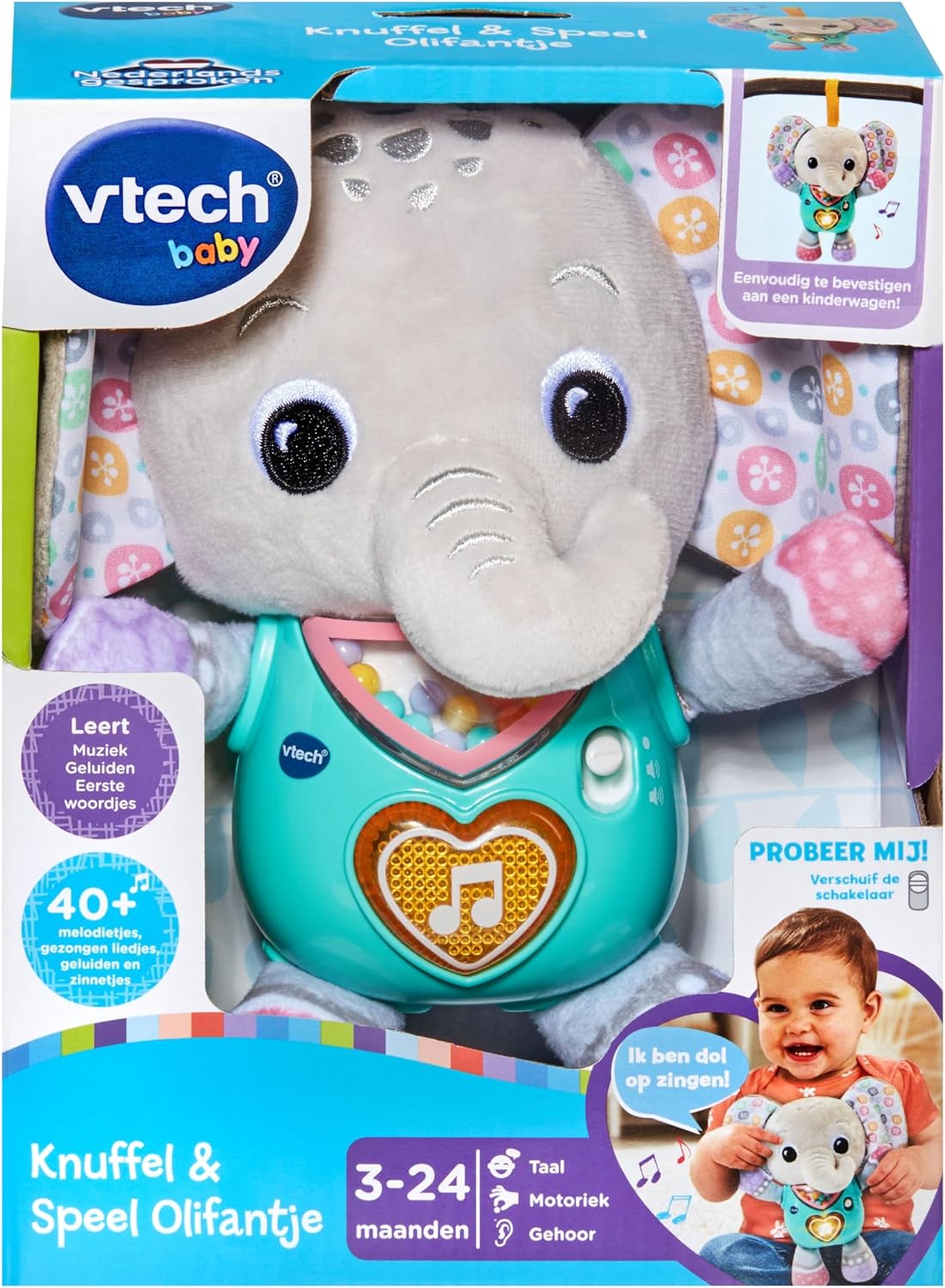 VTech knuffel olifantje - interactief speelgoed grijs multicolor
