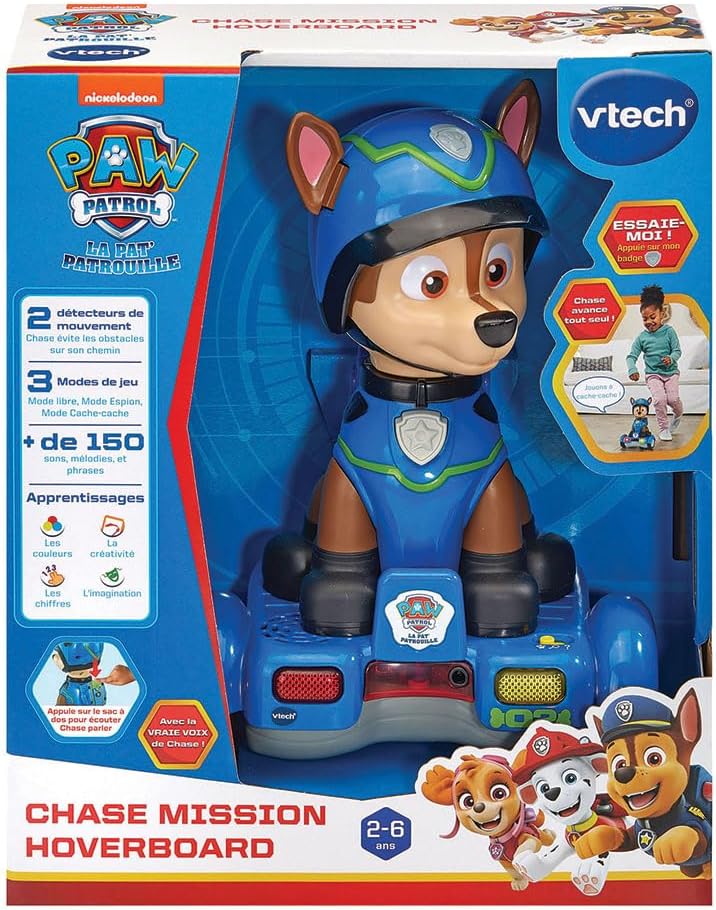 VTech - Paw Patrol, Chase Mission Hoverboard, interactieve hond, Paw Patrol, geanimeerd figuur 26 cm, elektronisch speelgoed, geluiden en verlichting, cadeau voor kinderen van 2 jaar tot 6 jaar