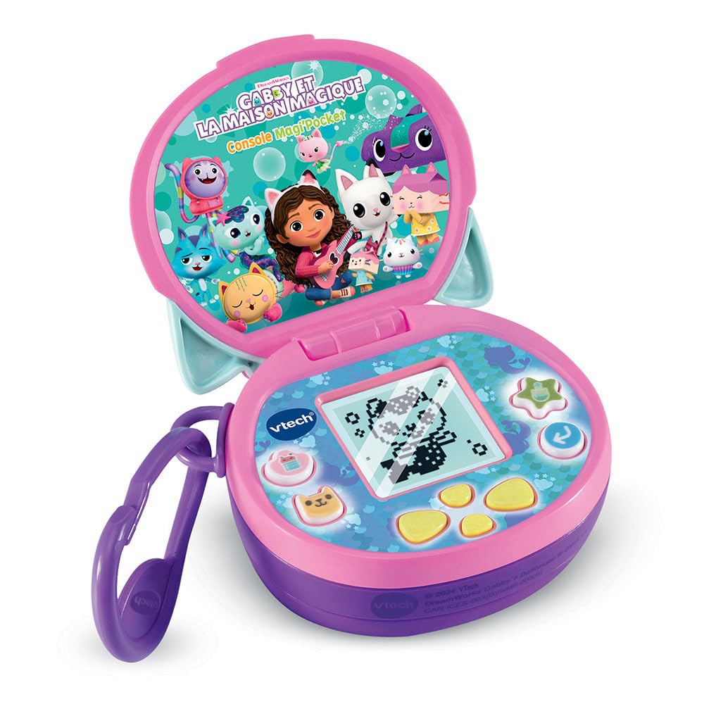 VTech - Gabby en het magische huis, Magi'Pocket console, draagbare mini-gameconsole met geanimeerd display, 10 wijzerplaten, 4 spellen, cadeau voor kinderen van 3 jaar tot 7 jaar - inhoud in het Frans
