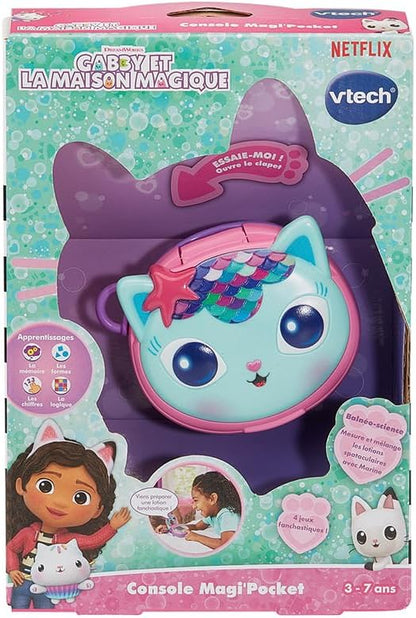 VTech - Gabby en het magische huis, Magi'Pocket console, draagbare mini-gameconsole met geanimeerd display, 10 wijzerplaten, 4 spellen, cadeau voor kinderen van 3 jaar tot 7 jaar - inhoud in het Frans