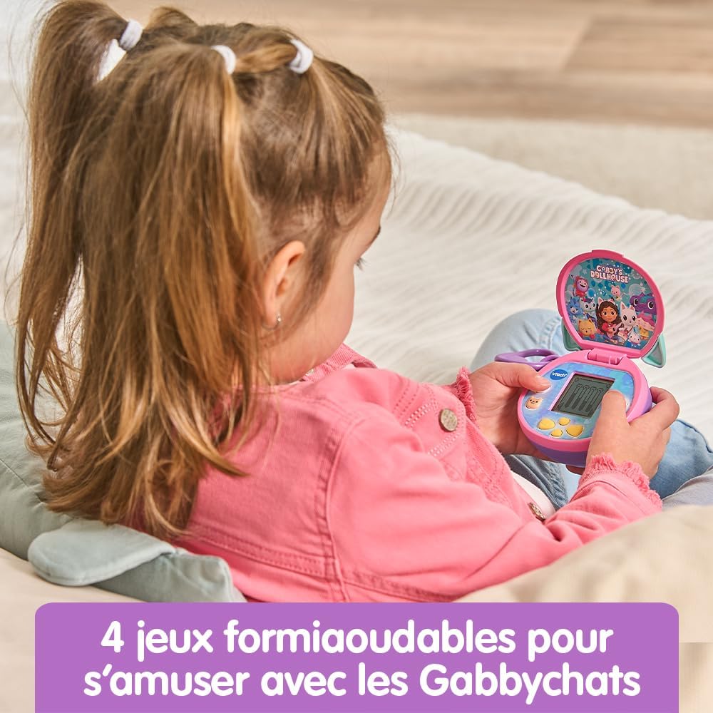 VTech - Gabby en het magische huis, Magi'Pocket console, draagbare mini-gameconsole met geanimeerd display, 10 wijzerplaten, 4 spellen, cadeau voor kinderen van 3 jaar tot 7 jaar - inhoud in het Frans