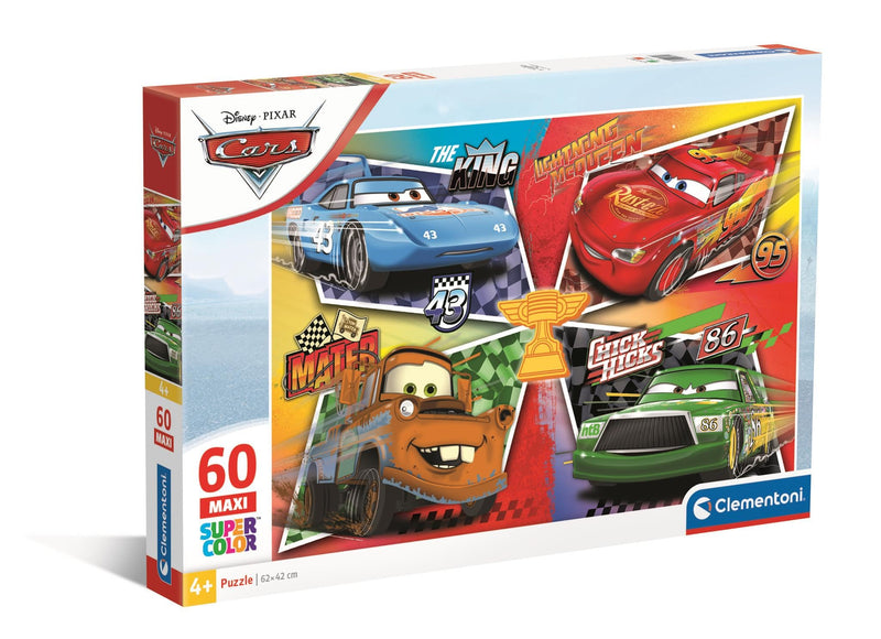 Clementoni - Puzzel voor kinderen, 60 MAXI delen Supercolor, voor kinderen van 4 + jaar, afbeelding van het Cars-karton, cadeau-idee, Made in Italy, 62 x 42 cm, 26332