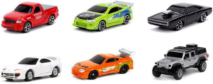 Jada Toys Fast & Furious - Confezione da 6 nano-veicoli (1,65 pollici) - Set di 6 modellini auto in metallo con licenza ufficiale, mini veicoli per fan e bambini dai 3 anni in su, set da collezione in