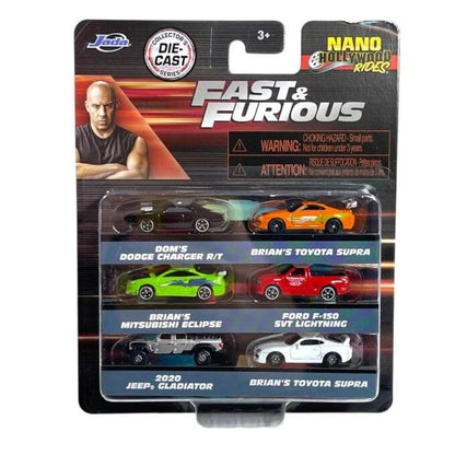 Jada Toys Fast & Furious - Confezione da 6 nano-veicoli (1,65 pollici) - Set di 6 modellini auto in metallo con licenza ufficiale, mini veicoli per fan e bambini dai 3 anni in su, set da collezione in