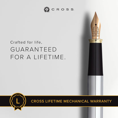 Cross Townsend Refillable Click-Off Cap Metal Fountain Pen with 23 Carat Gold-Plated Appointments, Medium Nib, includes Premium Gift Box and Black Cartridge, 1 Pack, Medalist