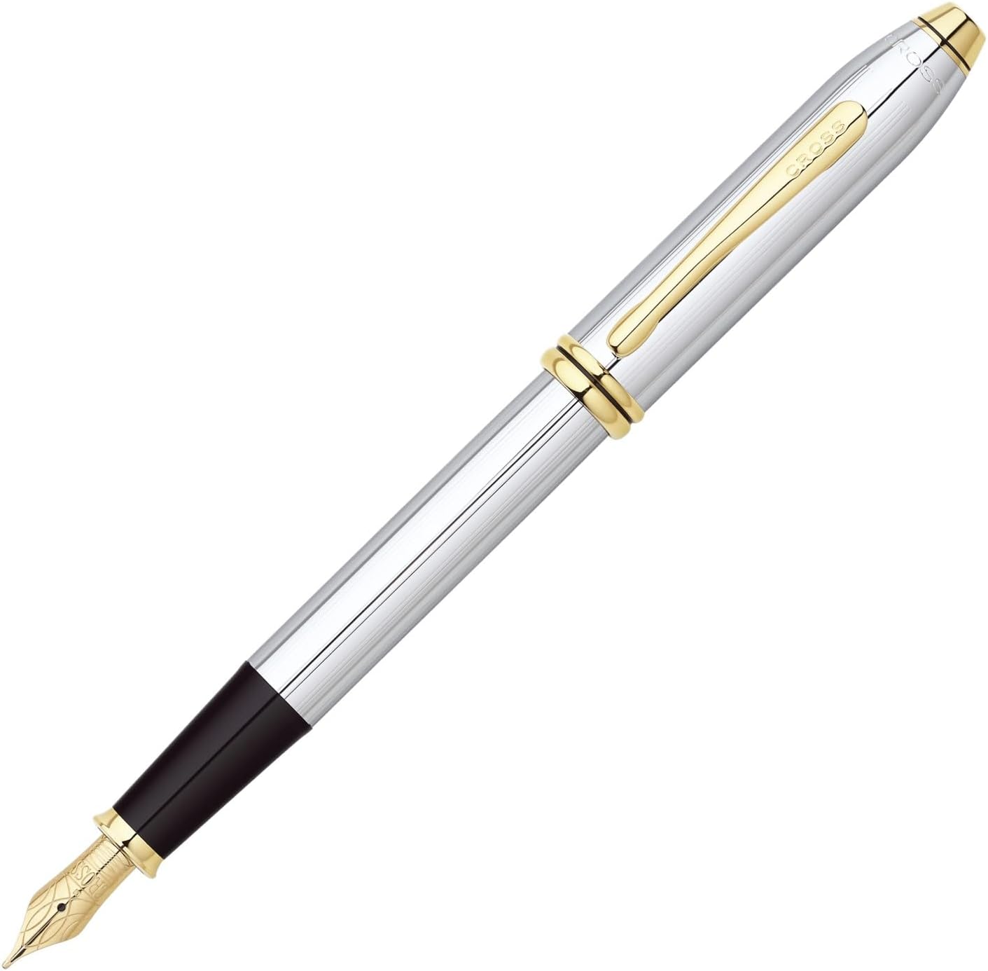 Cross Townsend Refillable Click-Off Cap Metal Fountain Pen with 23 Carat Gold-Plated Appointments, Medium Nib, includes Premium Gift Box and Black Cartridge, 1 Pack, Medalist
