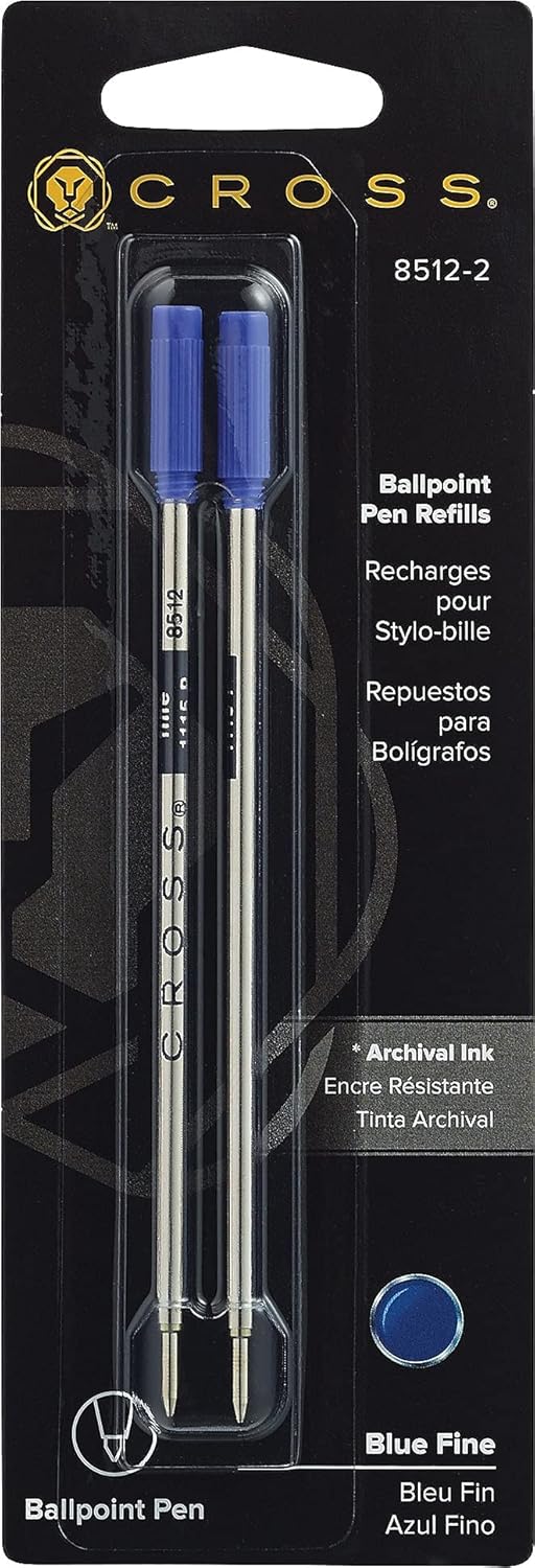 Cross 8511-2 Original Standard Refill for Ballpoint Pens, Medium Point, Suitable for most Ballpoint Pens, 2 Pack, Blue
