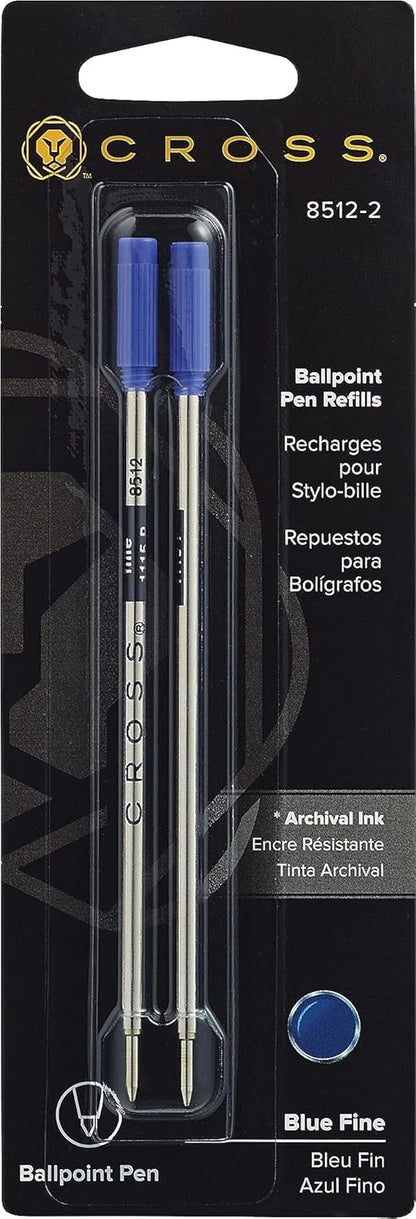 Cross 8511-2 Original Standard Refill for Ballpoint Pens, Medium Point, Suitable for most Ballpoint Pens, 2 Pack, Blue
