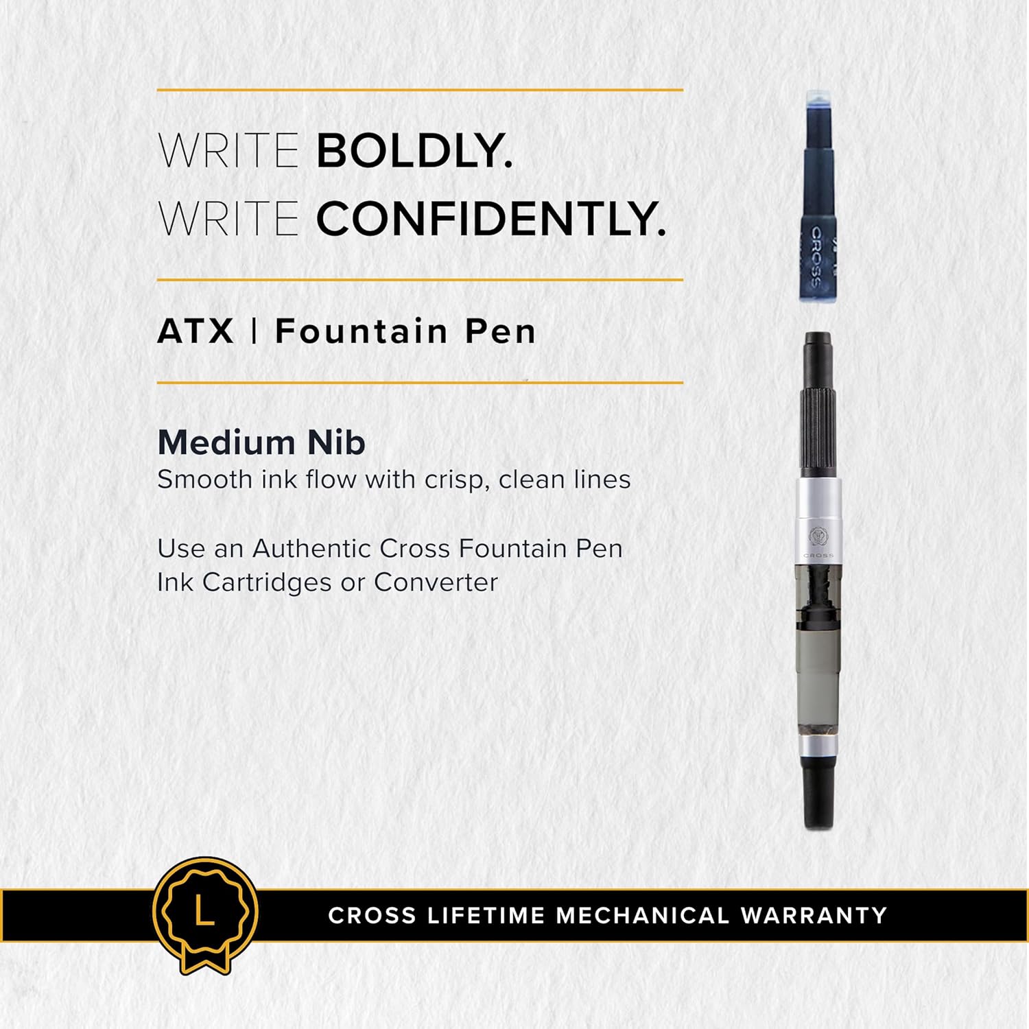 Cross ATX Pure Chrome Fountain Pen with Medium Nib