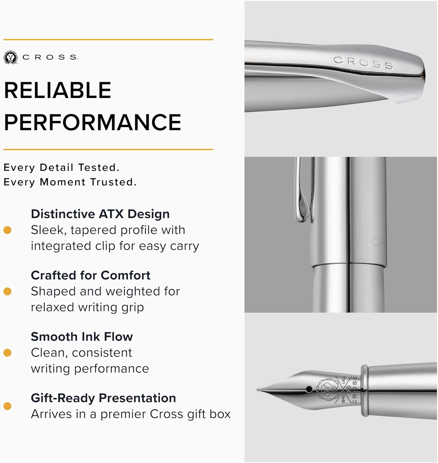 Cross ATX Pure Chrome Fountain Pen with Medium Nib