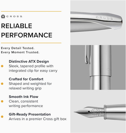 Cross ATX Pure Chrome Fountain Pen with Medium Nib