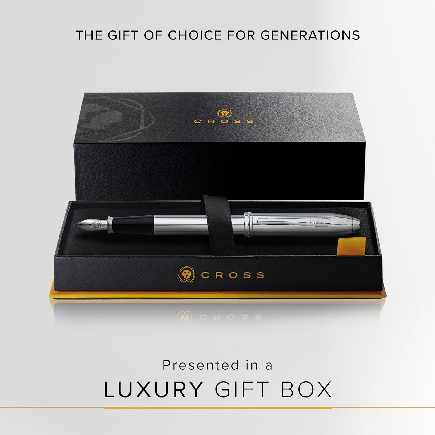 CROSS Townsend Lustrous Chrome Fountain Pen with Stainless Steel Medium Nib incl. Luxury Gift Box – Refillable Cartridge Pen