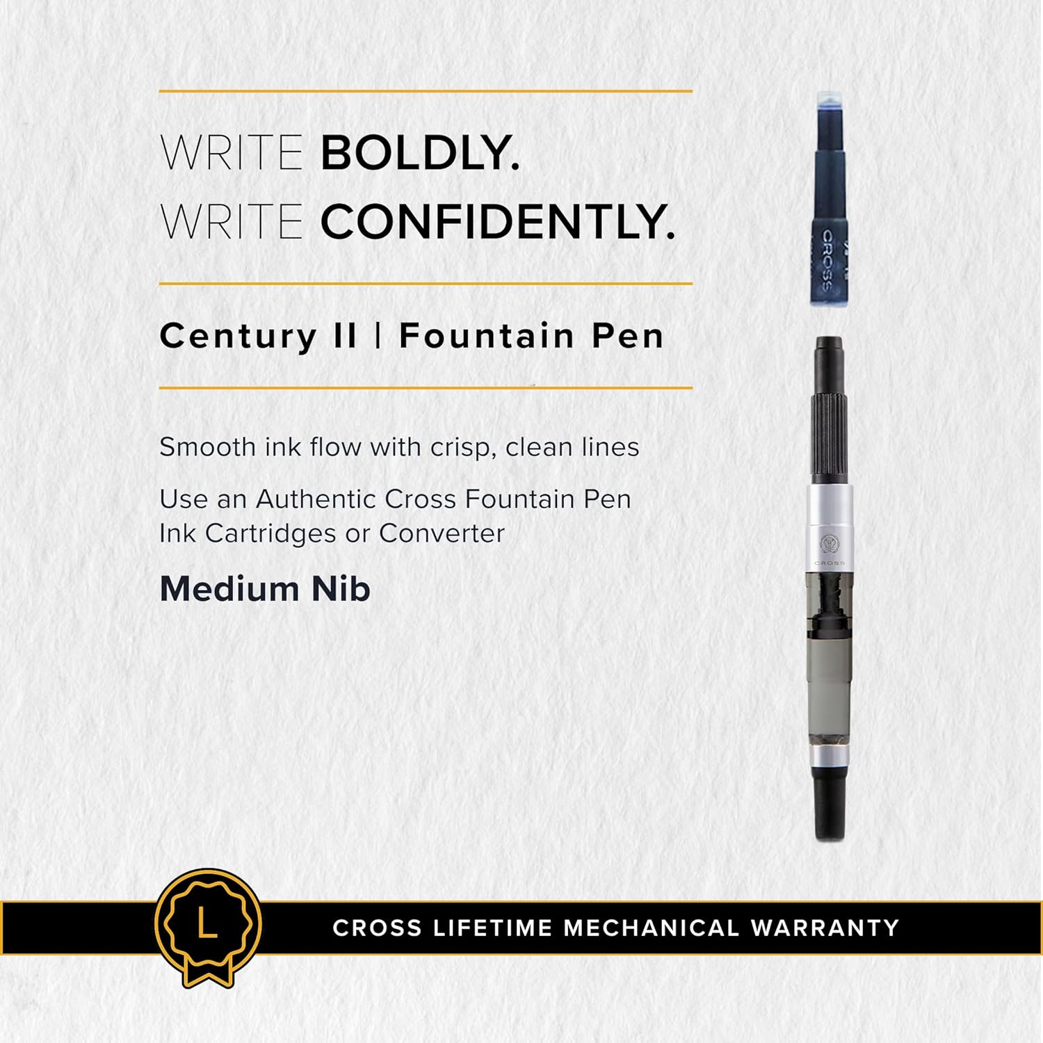CROSS Century II Lustrous Chrome Medium Nib Fountain Pen incl Premium Gift Box – Refillable Catridge Pen