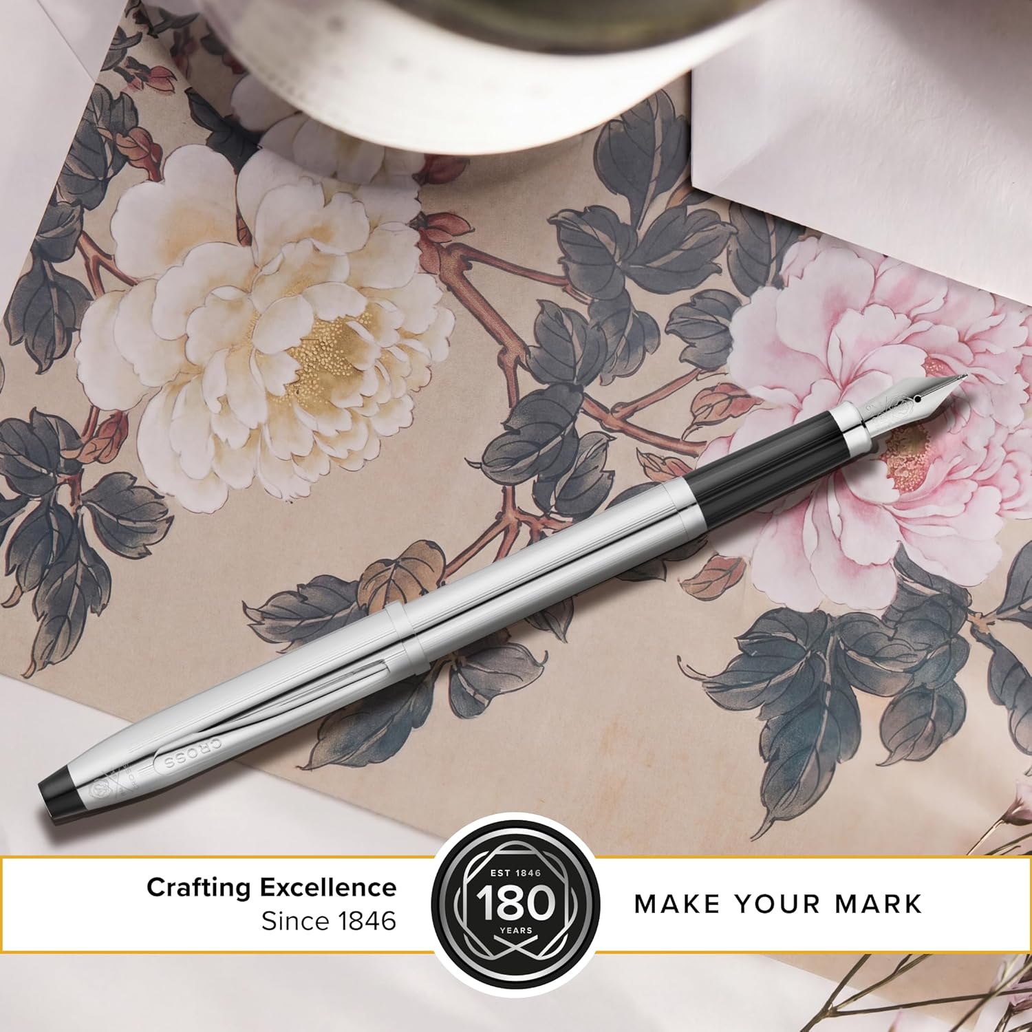 CROSS Century II Lustrous Chrome Medium Nib Fountain Pen incl Premium Gift Box – Refillable Catridge Pen