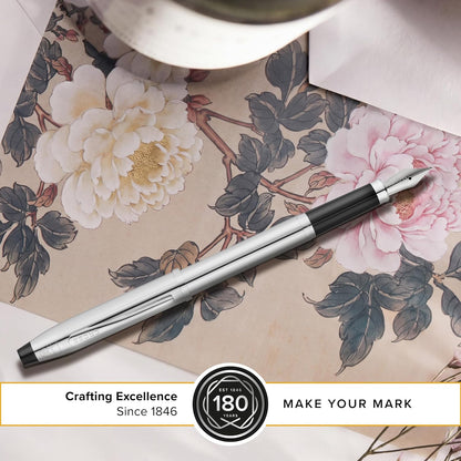 CROSS Century II Lustrous Chrome Medium Nib Fountain Pen incl Premium Gift Box – Refillable Catridge Pen