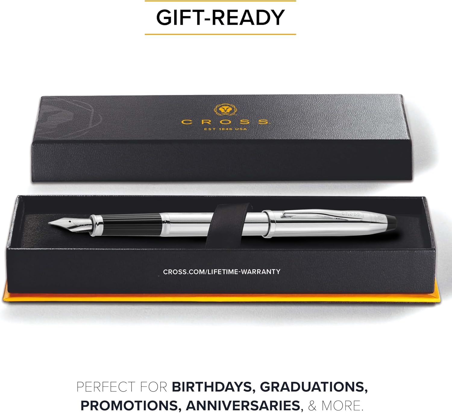 CROSS Century II Lustrous Chrome Medium Nib Fountain Pen incl Premium Gift Box – Refillable Catridge Pen
