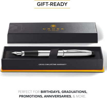 CROSS Century II Lustrous Chrome Medium Nib Fountain Pen incl Premium Gift Box – Refillable Catridge Pen