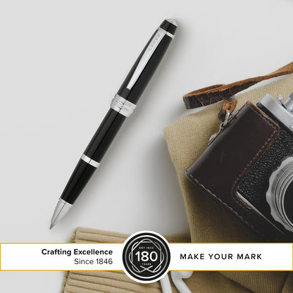 CROSS Bailey Black Lacquer Rollerball Pen with Chrome Apointments incl. Premium Gift Box / Refillable Gel Ink Rollerball Pen