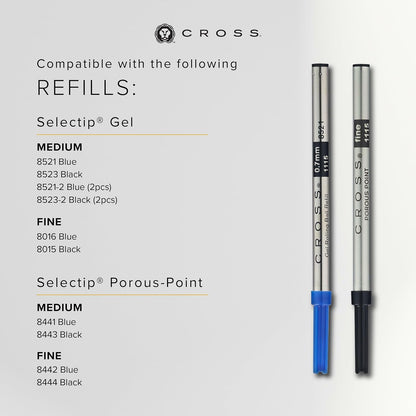 CROSS Bailey Black Lacquer Rollerball Pen with Chrome Apointments incl. Premium Gift Box / Refillable Gel Ink Rollerball Pen