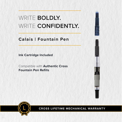 Cross Calais Matte Black Fountain Pen Medium Nib – Gift at0116–14 ms