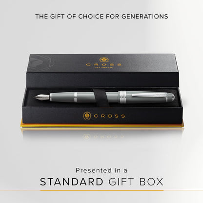 Cross Bailey Light Click-Off Cap Plastic Fountain Pen with Resin Finish, Medium Fountain, includes Premium Gift Box and Black Cartridge, 1 Pack, Polished Grey