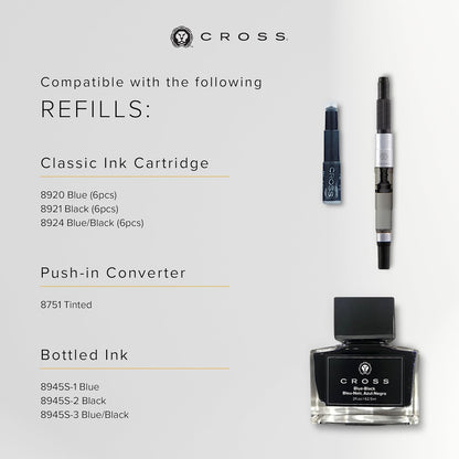 Cross Bailey Light Click-Off Cap Plastic Fountain Pen with Resin Finish, Medium Fountain, includes Premium Gift Box and Black Cartridge, 1 Pack, Polished Grey