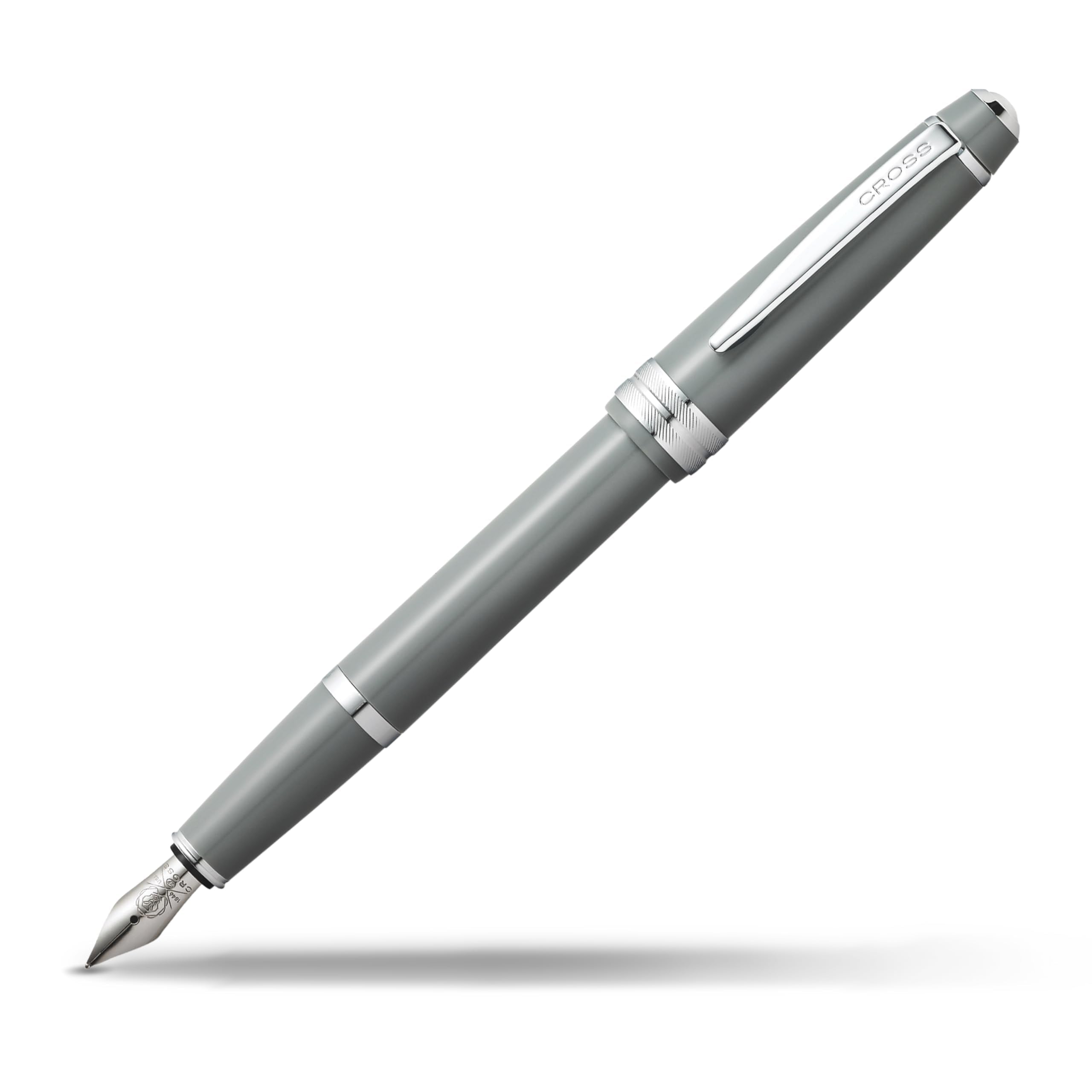 Cross Bailey Light Click-Off Cap Plastic Fountain Pen with Resin Finish, Medium Fountain, includes Premium Gift Box and Black Cartridge, 1 Pack, Polished Grey