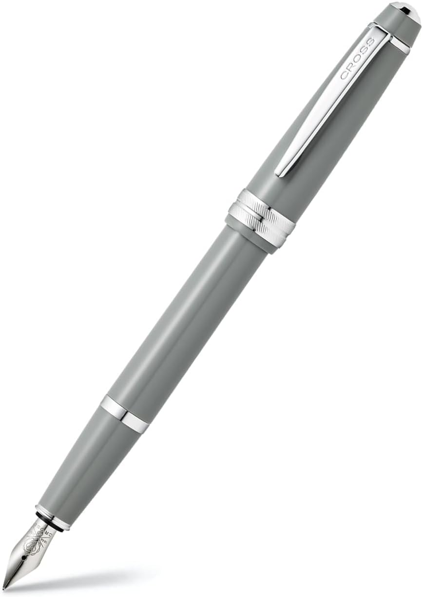 Cross Bailey Light Click-Off Cap Plastic Fountain Pen with Resin Finish, Medium Fountain, includes Premium Gift Box and Black Cartridge, 1 Pack, Polished Grey