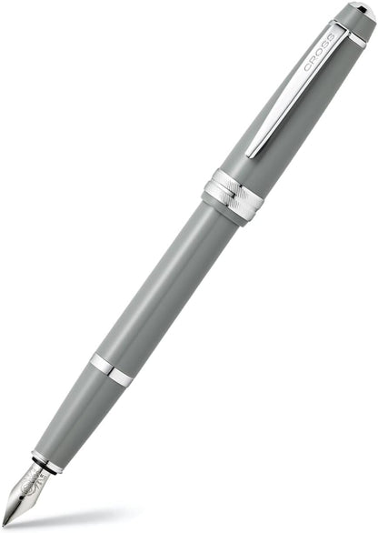 Cross Bailey Light Click-Off Cap Plastic Fountain Pen with Resin Finish, Medium Fountain, includes Premium Gift Box and Black Cartridge, 1 Pack, Polished Grey