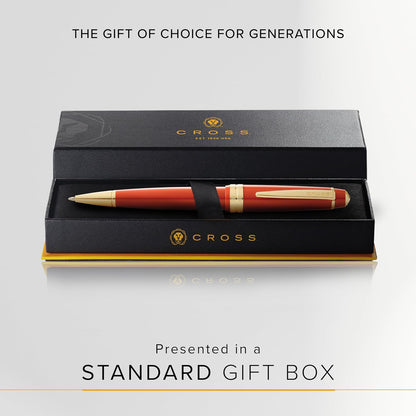CROSS Bailey Light ballpoint pen (line width F, ink colour: black, includes gift box) amber with gold fittings