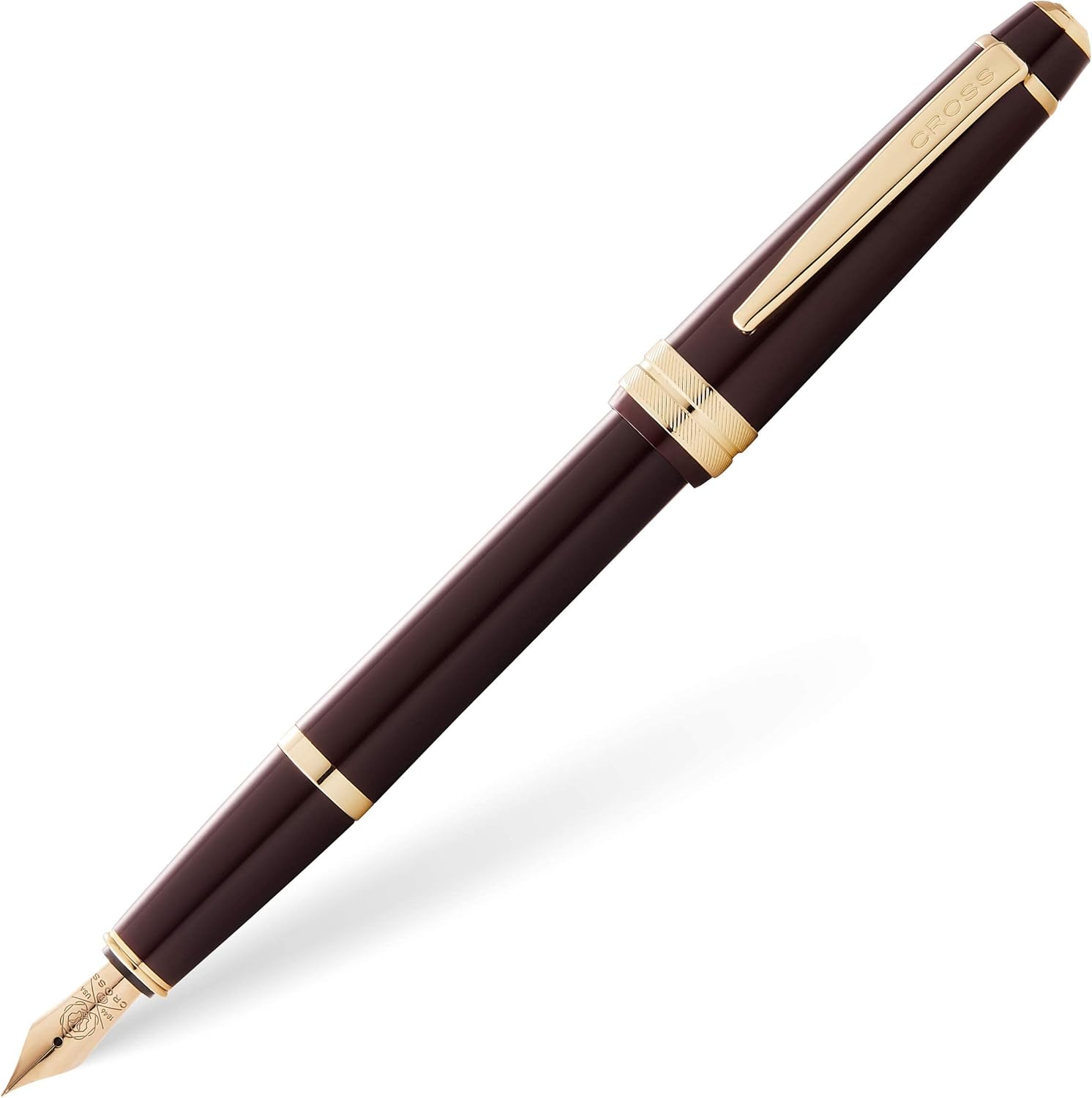 Cross Bailey Light Fountain Pen - Medium Nib Size - Gift Boxed - Black Lacquer with Gold Fittings