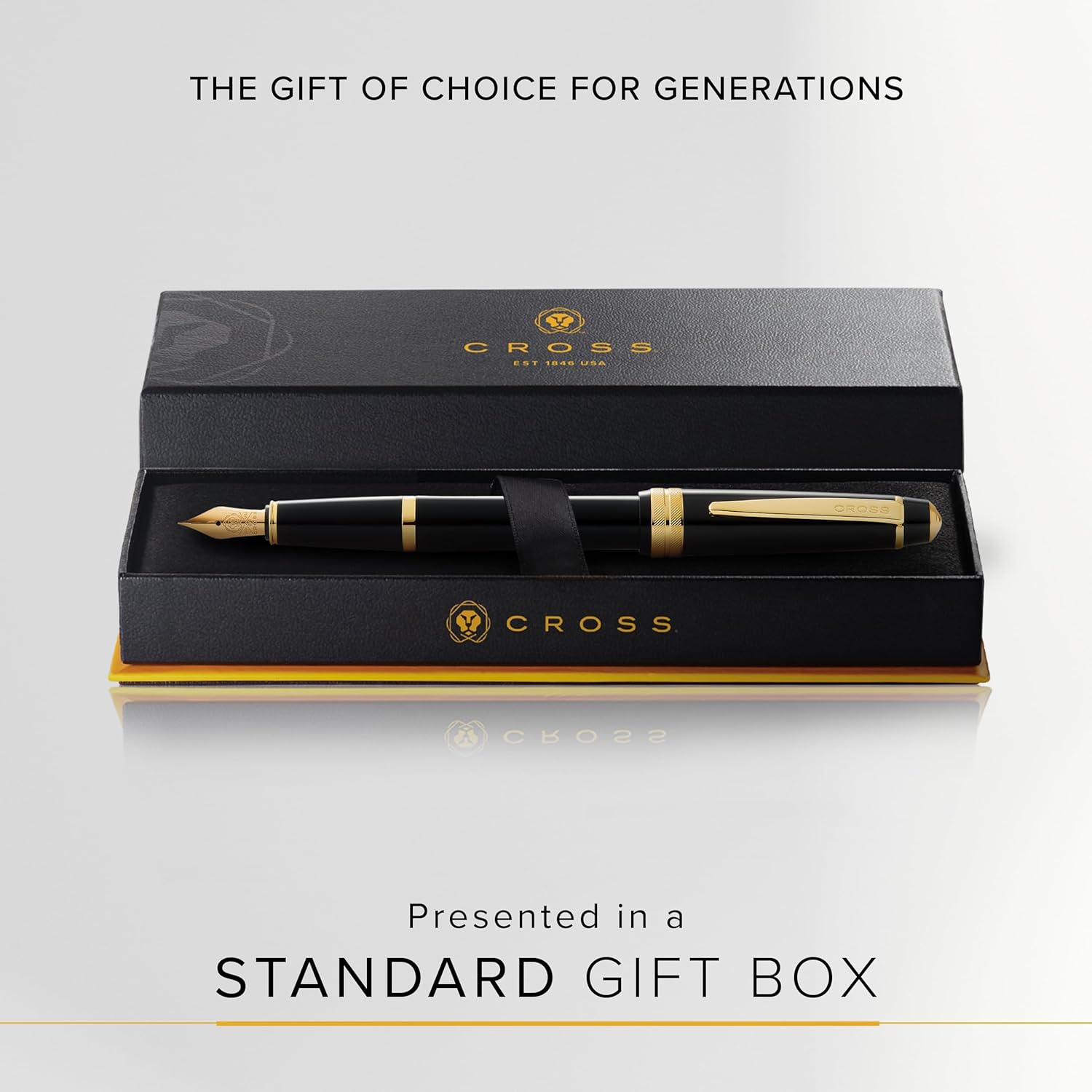 Cross Bailey Light Fountain Pen - Medium Nib Size - Gift Boxed - Black Lacquer with Gold Fittings