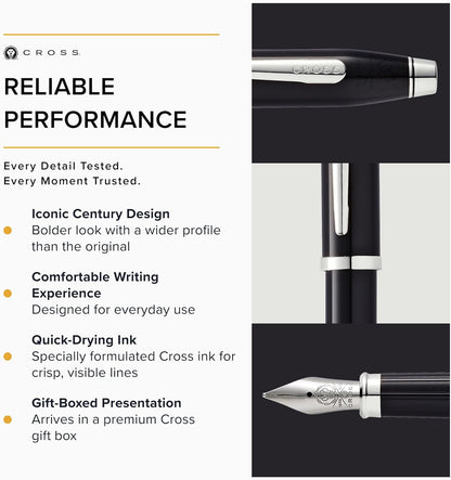 Cross Century Ii Black-Chrome Plated and Chrome Medium Nib Fountain Pen