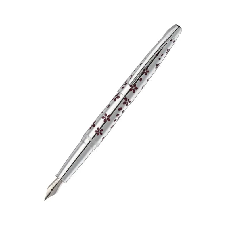Cross ATX Cherry Blossom Polished Chrome with Polished Chrome Trim Fountain Pen - Medium Nib