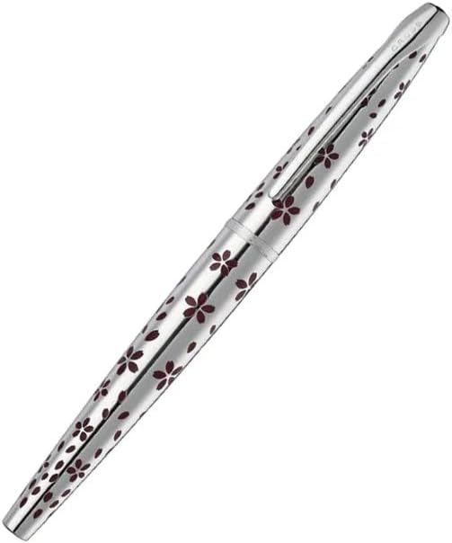 Cross ATX Cherry Blossom Polished Chrome with Polished Chrome Trim Fountain Pen - Medium Nib