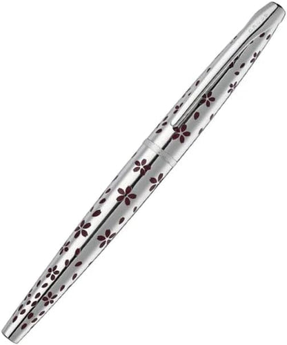 Cross ATX Cherry Blossom Polished Chrome with Polished Chrome Trim Fountain Pen - Medium Nib