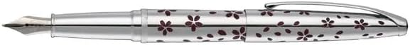 Cross ATX Cherry Blossom Polished Chrome with Polished Chrome Trim Fountain Pen - Medium Nib