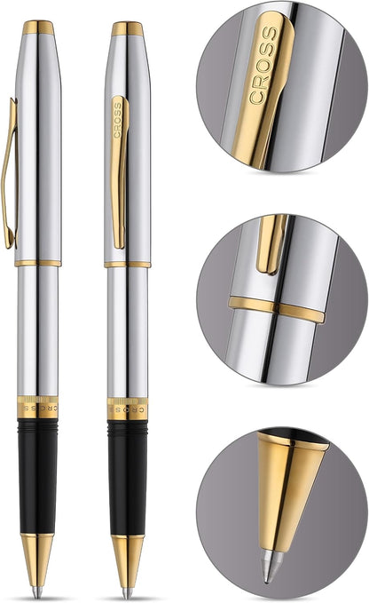 Cross Foundry Polished Chrome with PVD Gold Appointments Rollerball Pen