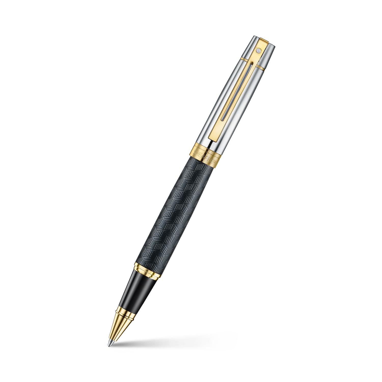 Sheaffer 300 Rollerball Pen| E9347 Engraved Matt Black Barrel and Shiny Chrome Cap with PVD Gold Trims | Premium