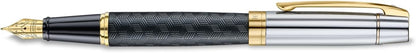Sheaffer 300 Fountain Pen | E9347 Engraved, Matte Black Body and Shiny Chrome Cap with Gold PVD Ornaments, Fine Nib, Premium Fountain Pen